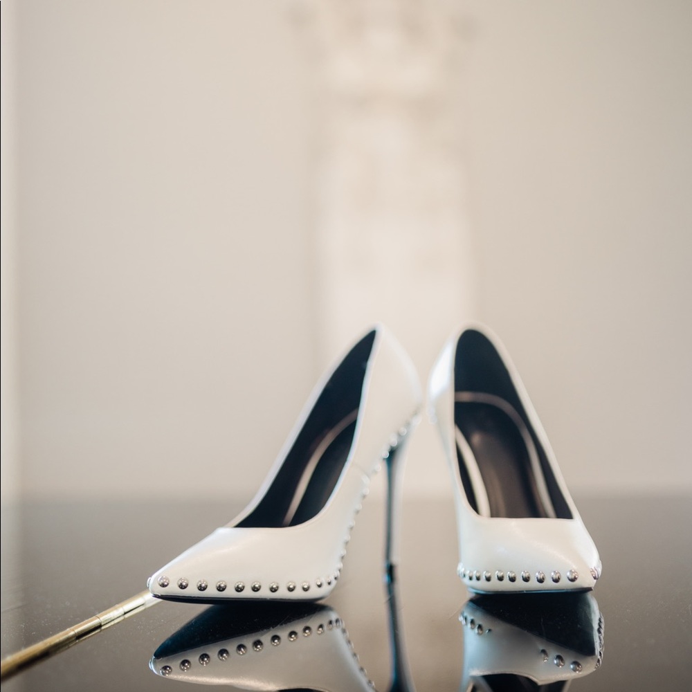 Wild Diva Lounge White Studded Pointed Stiletto